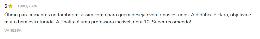 Depoimento da aluna Vanessa: 5 estrelas — 'A Thalita é uma professora incrível, nota 10! Super recomendo!' — Carreteiro na Prática